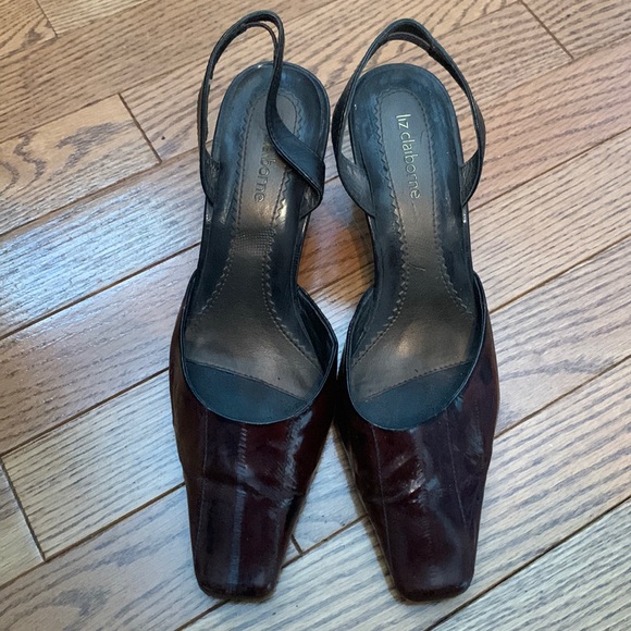 LIZ CLAIBORNE- brown leather upper slingback dress shoes 3” heels - Picture 1 of 12
